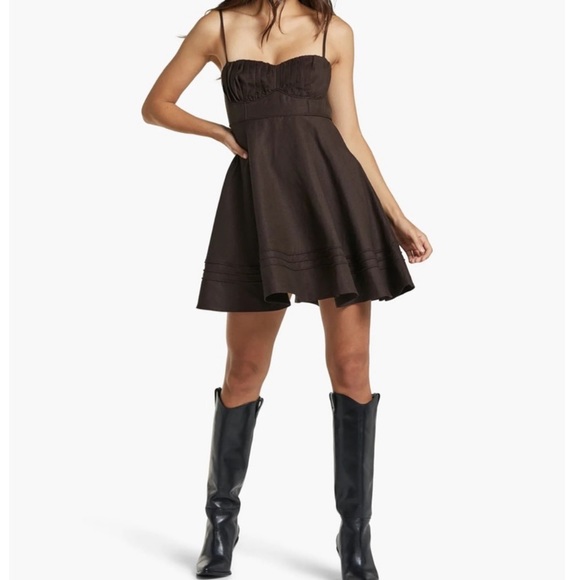 SHONA JOY Ulla Linen Corded‎ Circle Mini Dress Babydoll - Picture 4 of 7